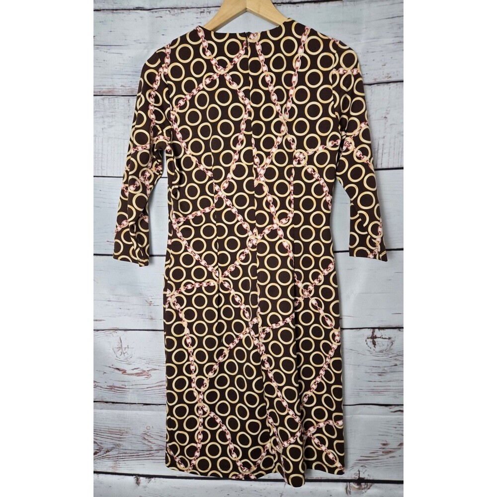 J. McLaughlin Womens Dress Small Brown Tan Geometric Chain Link Print Shift Mod - Picture 2 of 7